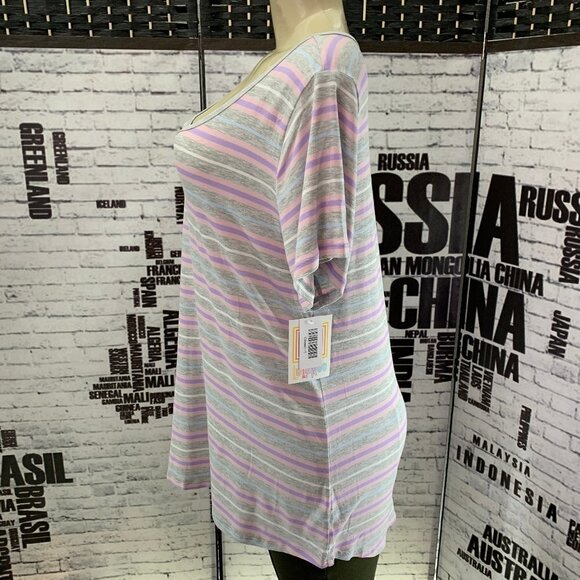 LulaRoe Pink/Gray Striped Short Sleeve Top - Picture 5 of 6